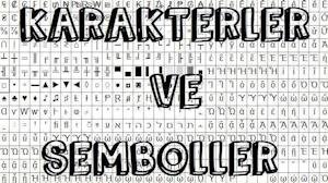 Klavyede Olmayan<br>Karakterler ve Semboller
